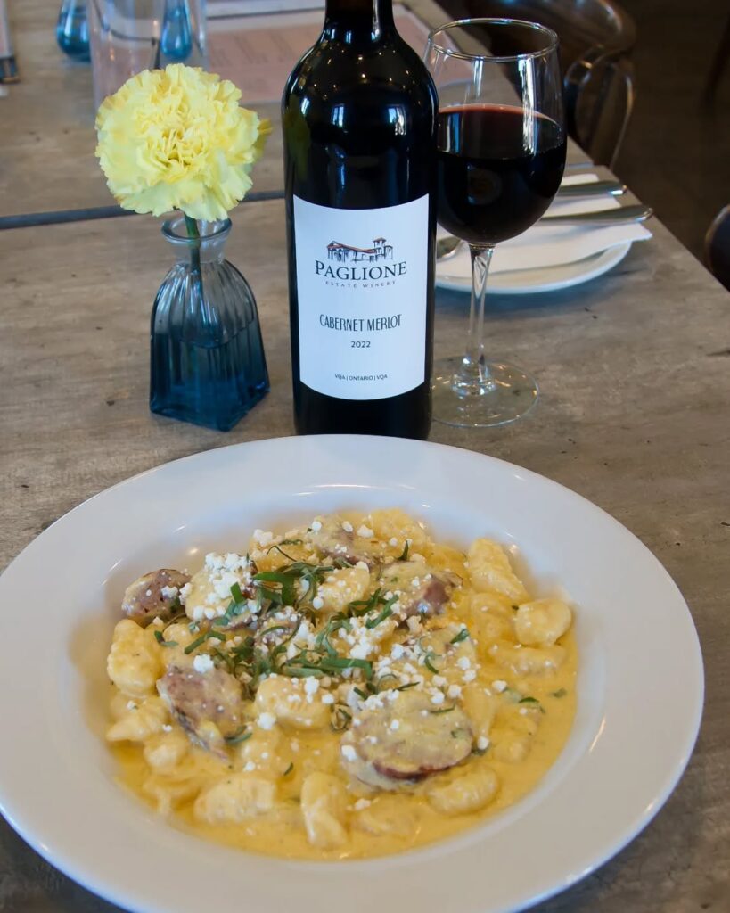 Paglione Estate winery gluten free gnocchi and wine