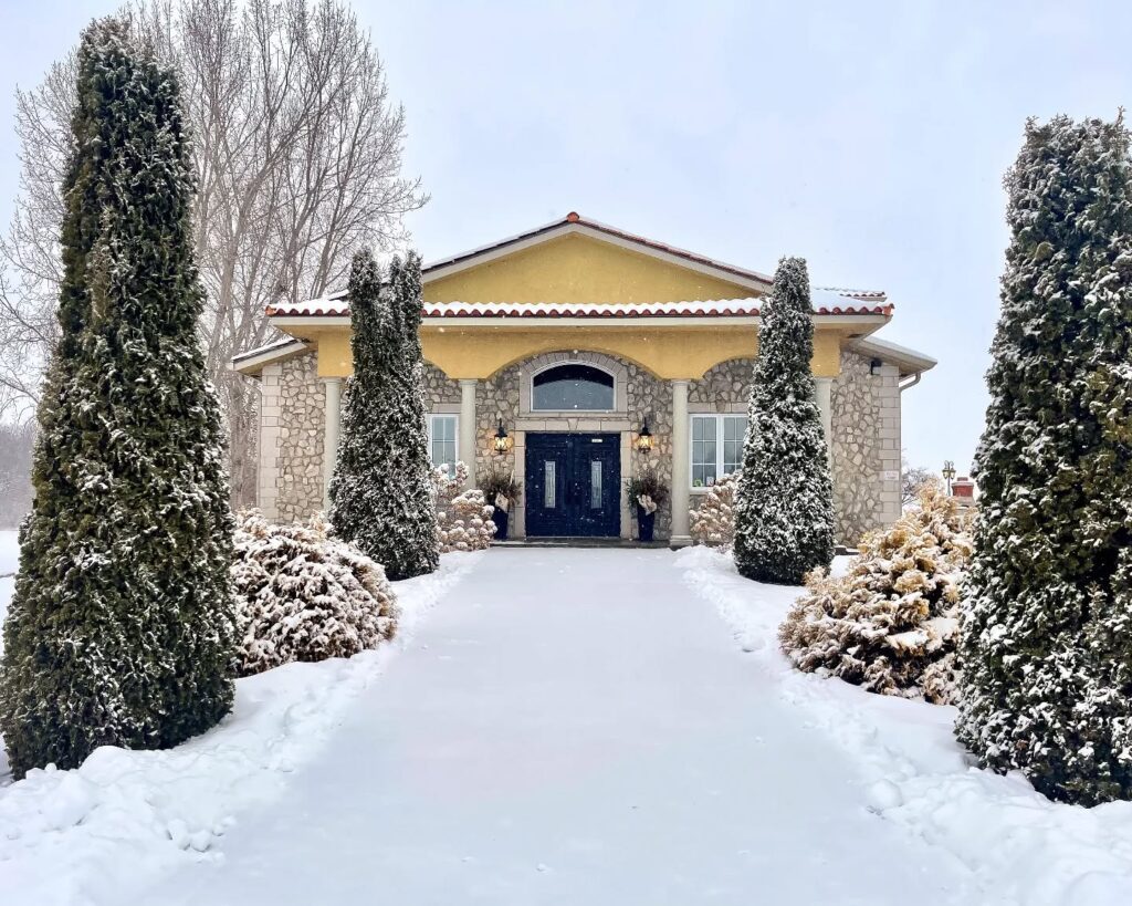a snowy romantic winter scene at Paglione Estate winery