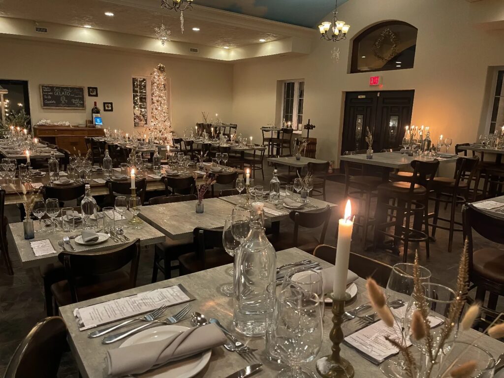 A romantic candlelit dinner setting at Paglione Estate Winery