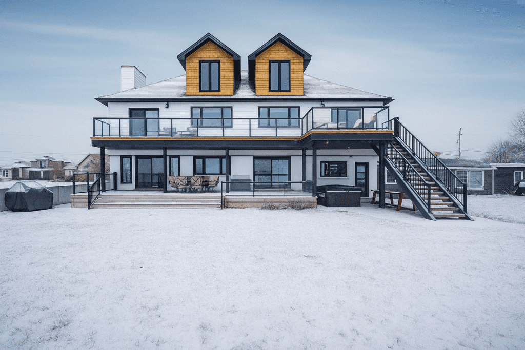 a snowy scene at Sunset Cove Lake House